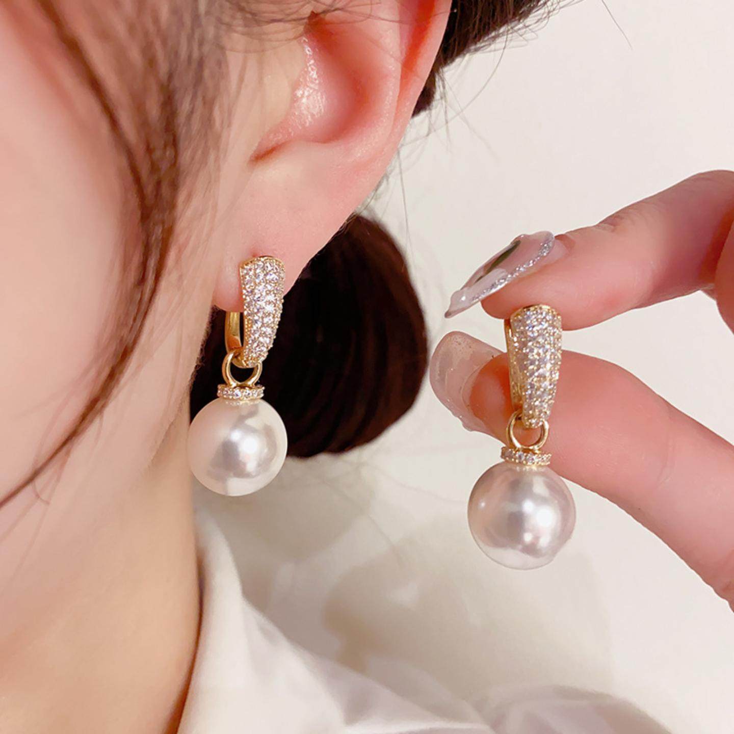 2026新款法式锆石两戴款珍珠耳扣银耳环925纯银针高级感时尚耳饰,珠宝/钻石/翡翠,合成碳硅石耳饰,淘宝优惠券,粉丝福利购,淘宝优惠卷