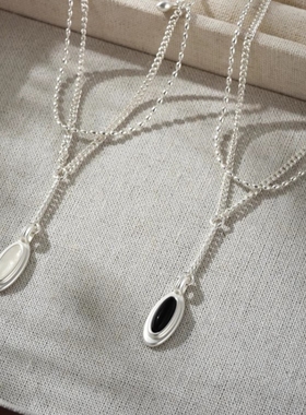 董洁同款项链新中式毛衣链油醋汁饰品黑玛瑙锁骨链链女款纯银小众