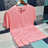 超薄款 半袖 夏天 双丝光棉大码 真冰丝滑料玉桑蚕丝t恤男V领粉色短袖