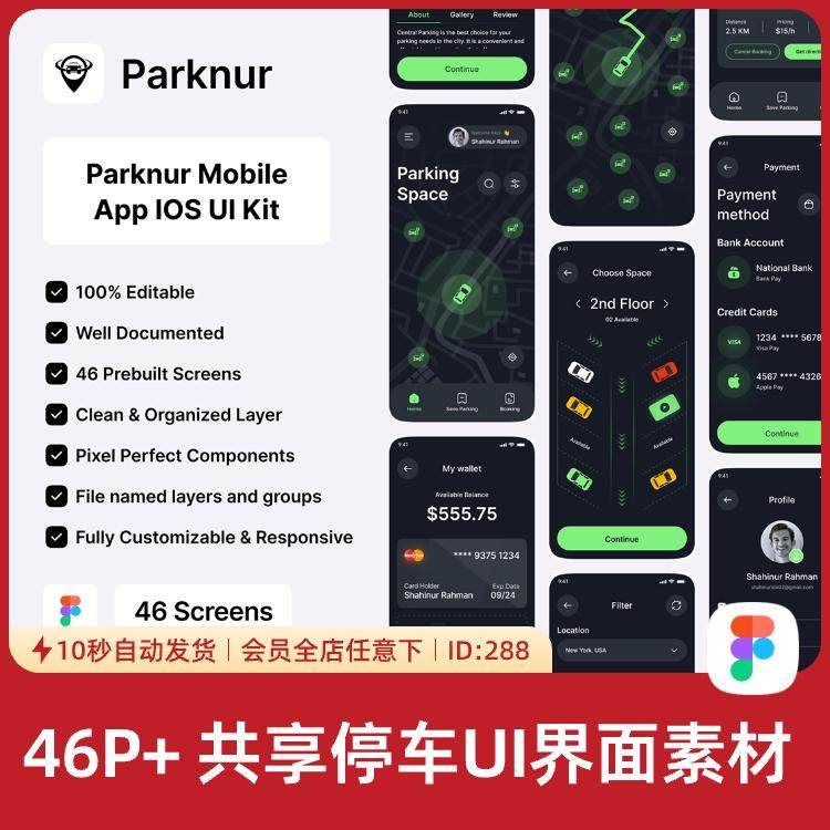 共享停车场地图导航车辆定位app移动手机界面ui设计Figma模板素材