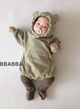 韩国 BBABBA 超萌小熊连帽婴儿连体衣软糯亲肤宝宝超爱