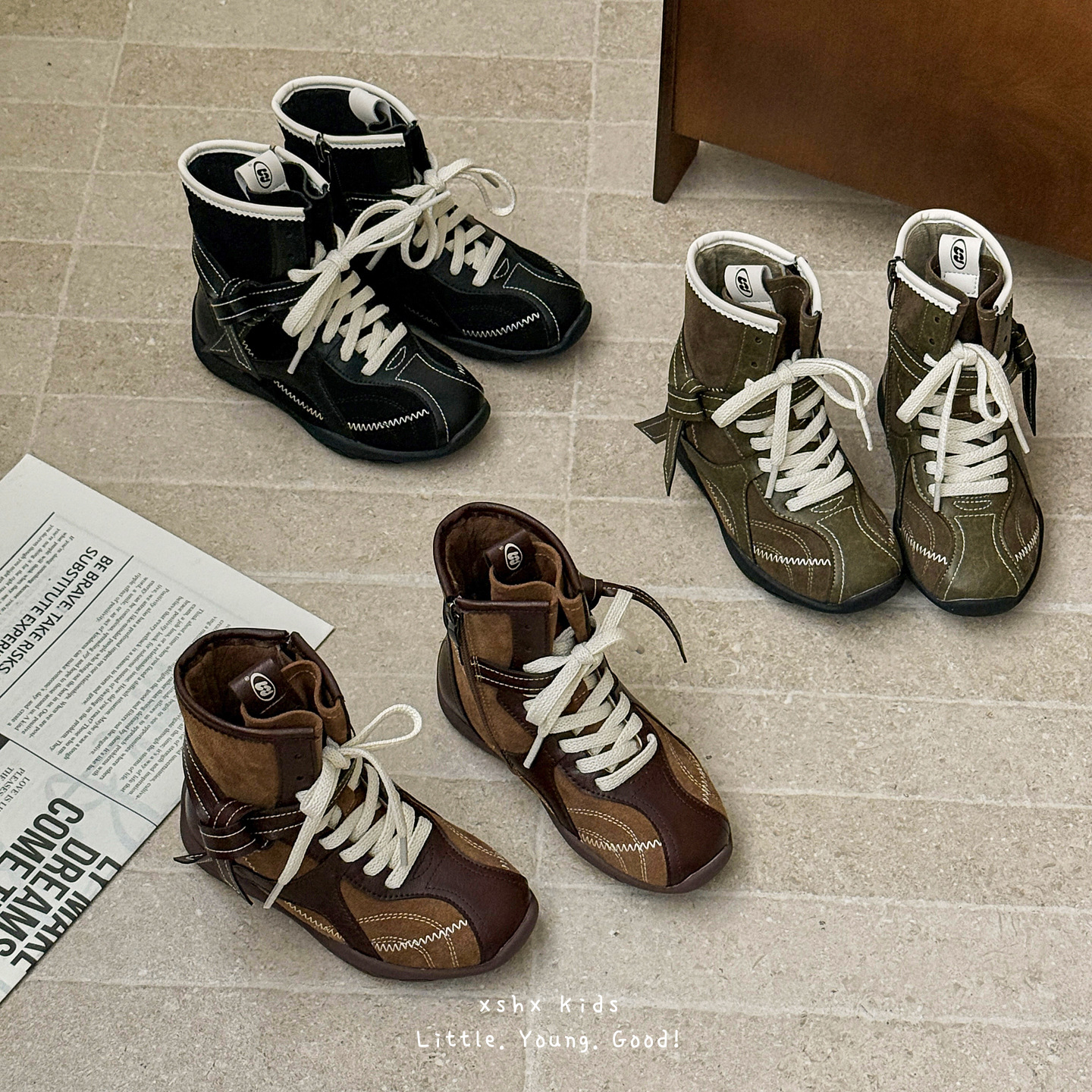 儿童拳击鞋秋冬新款男童韩版复古高帮机车鞋女童时尚侧拉链马丁靴