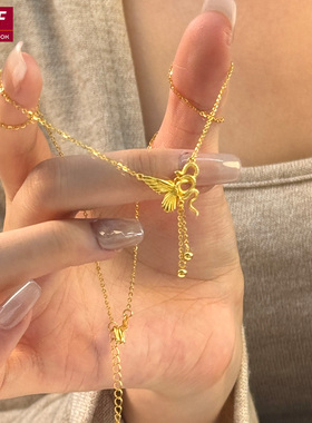 新款黄金生肖灵蛇蝴蝶项链女金包银流苏锁骨链送女友节日生日礼物