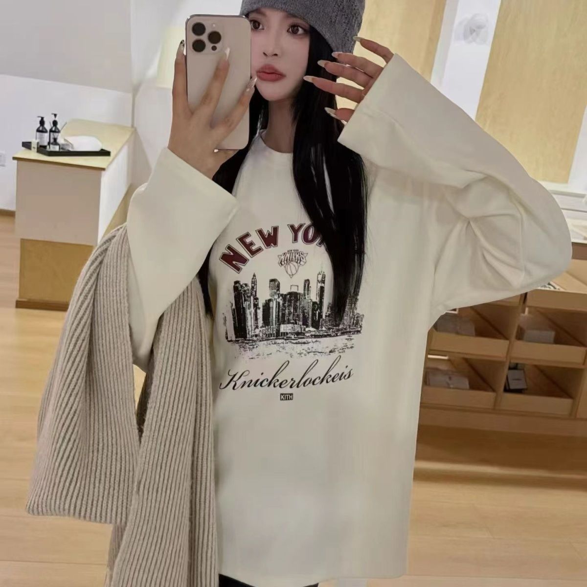 2025冬季韩系新款欧洲站时尚复古打底字母印花长袖T恤显瘦上衣女