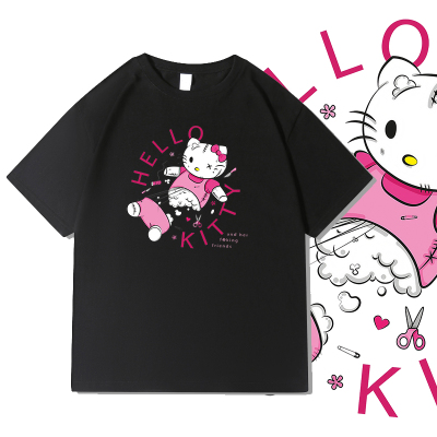 [Loogo动漫]恶搞hello kitty凯蒂猫破坏短袖衣服T恤男女宽松上衣