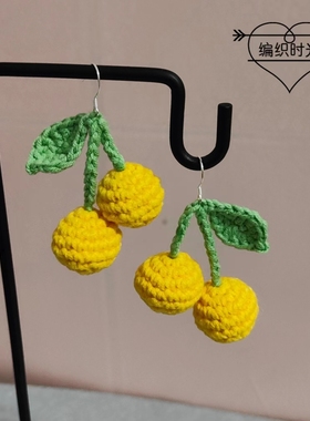 2025春季新款清新黄色小球球耳环925银防敏耳钩手工钩织毛线耳饰