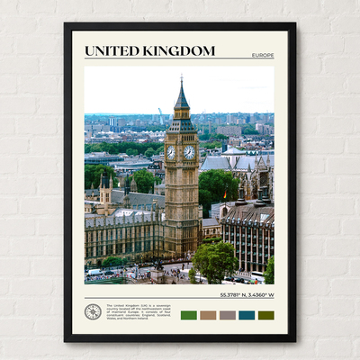 英国伦敦大本钟议会大厦城市全景玄关装饰画复古高级感竖版挂画