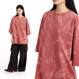 TEE短袖 手工扎染雾气脏玫红 office系列 center