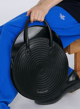 okcenter x esp真皮唱碟概念手提斜挎黑胶包包中号