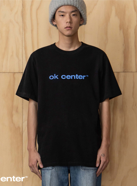 okcenter黑蓝基础字authentic sanded dry 毛感宽松版型TEE