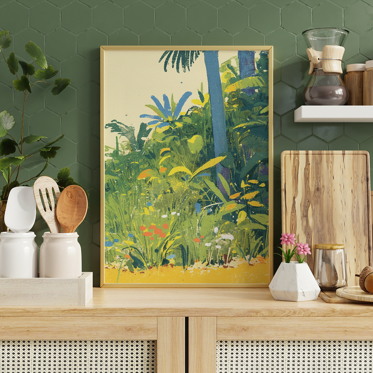 林间小语客厅卧室沙发风景自然植物水彩装饰画挂画艺术框油画壁画