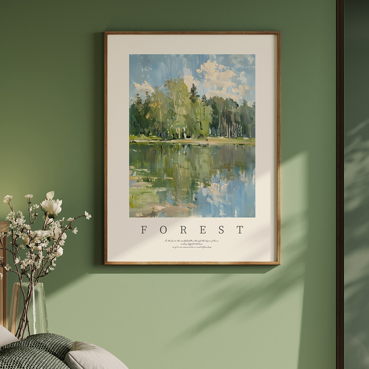 湖畔清影客厅卧室沙发风景自然植物装饰画挂画艺术文艺框油画壁画图片