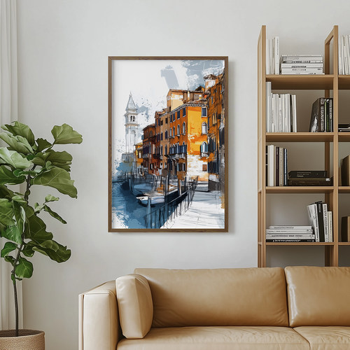 晨曦威城客厅卧室沙发风景建筑城市水彩装饰画挂画艺术框油画壁画