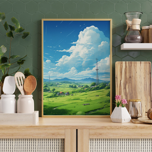 田野风光客厅卧室沙发风景自然抽象现代装 饰画挂画艺术框油画壁画