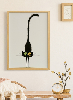 跃动的猫影客厅卧室沙发动物猫卡通漫画装饰画挂画艺术框油画壁画