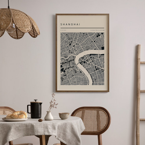 上海地图客厅卧室沙发酒店宾馆民宿床头装饰画挂画艺术框油画壁画