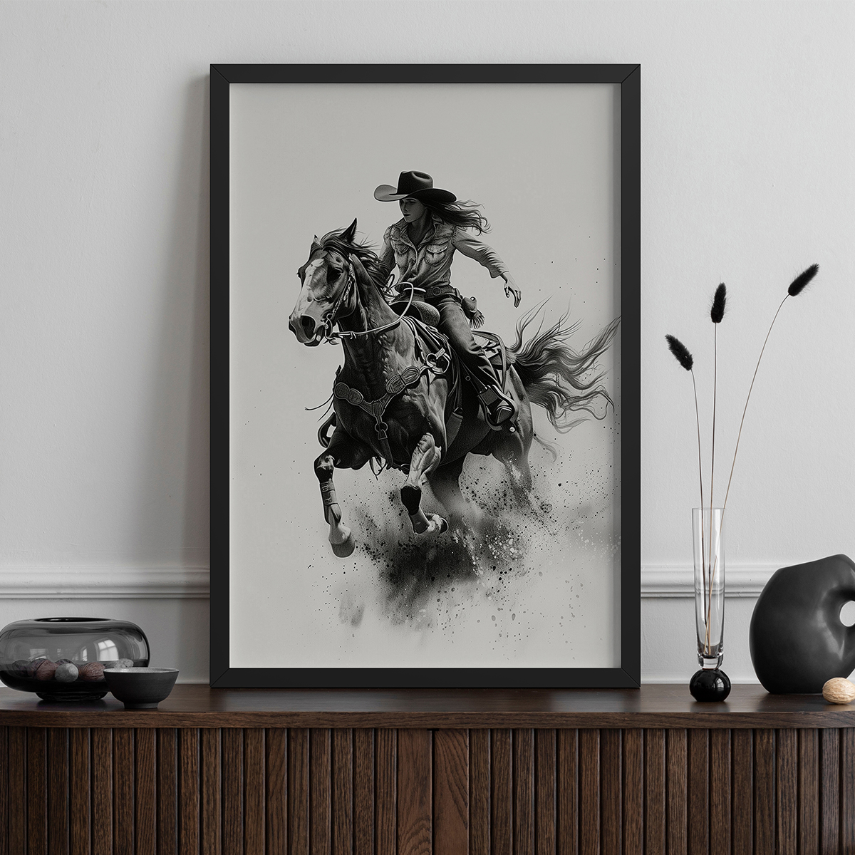 驰骋的牛仔客厅卧室沙发装饰画挂画艺术框油画壁画玄关动物中国风图片