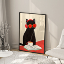 墨镜喵客厅卧室沙发动物猫卡通漫画文艺装 饰画挂画艺术框油画壁画