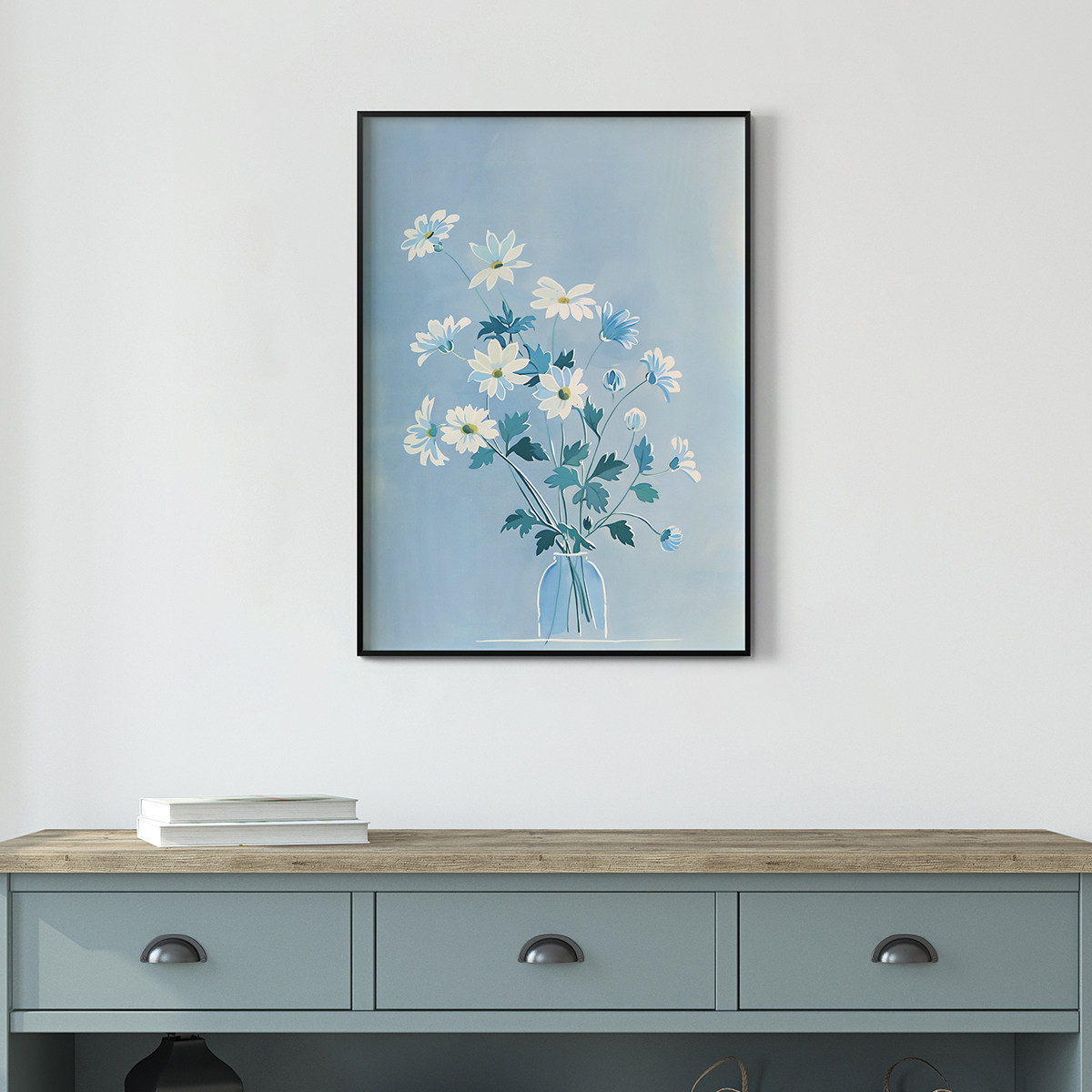 蓝色花语客厅卧室沙发自然植物花卉治愈系装饰画挂画艺术油画壁画