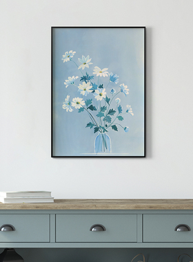 蓝色花语客厅卧室沙发自然植物花卉治愈系装饰画挂画艺术油画壁画