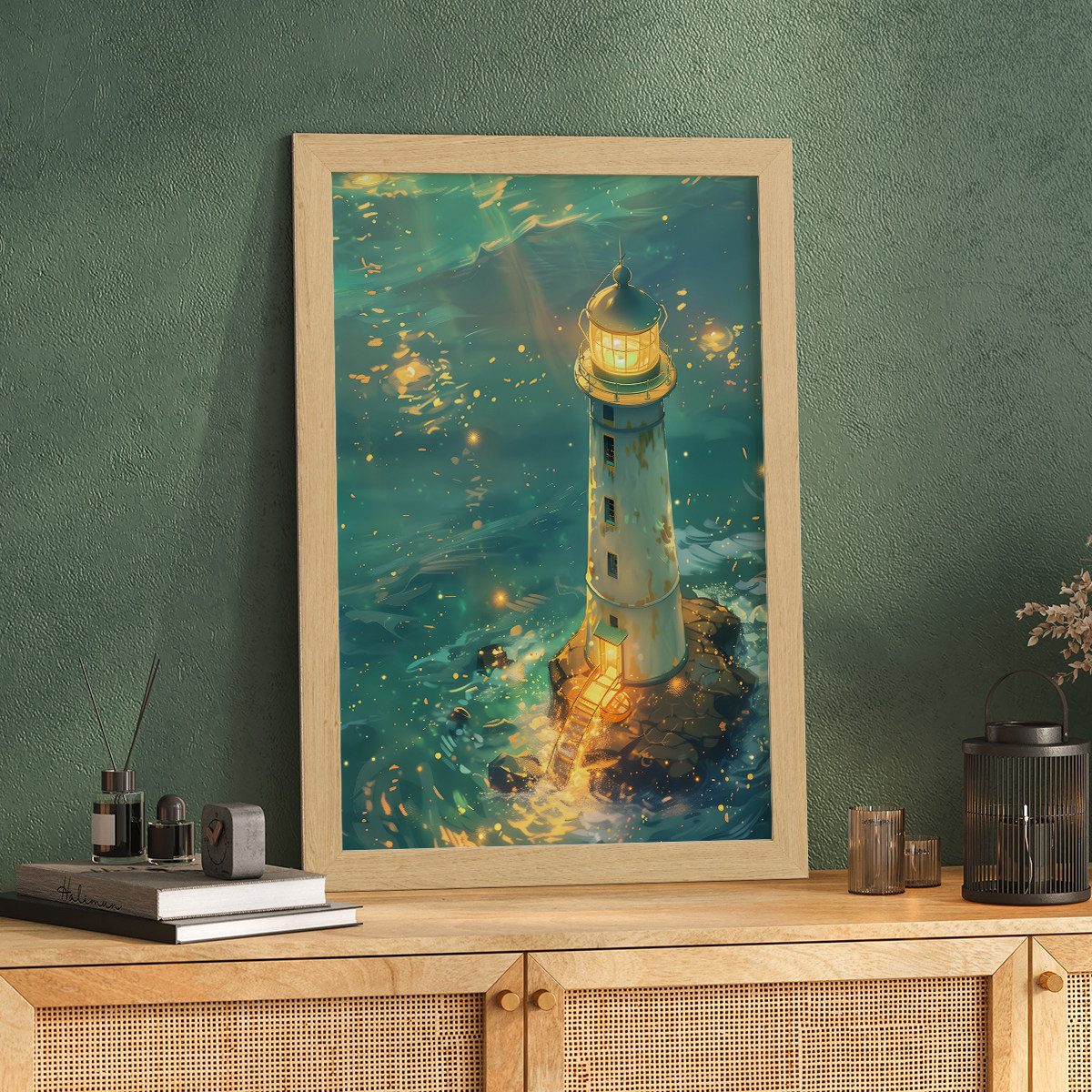 梦幻灯塔客厅卧室沙发酒店风景治愈系装饰画挂画艺术框油画壁画
