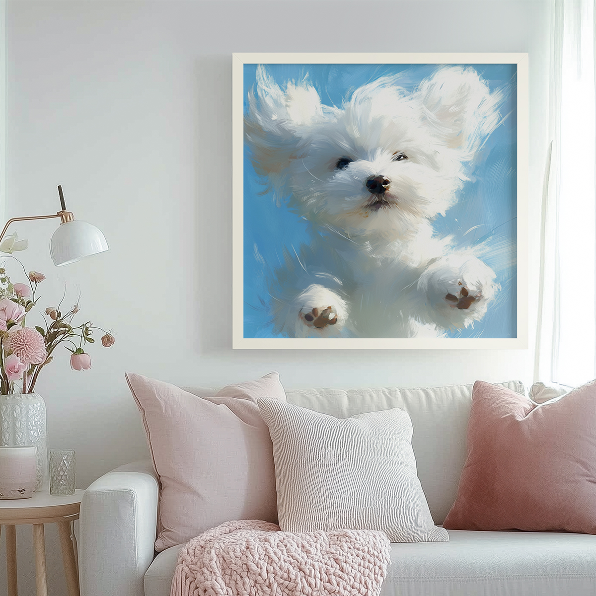 云朵奔奔客厅卧室沙发过道走廊动物狗治愈装饰画挂画艺术油画壁画图片