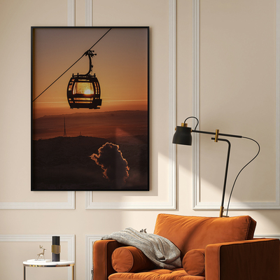 日落缆车客厅卧室玄关墙壁沙发风景治愈系装饰画挂画艺术油画壁画
