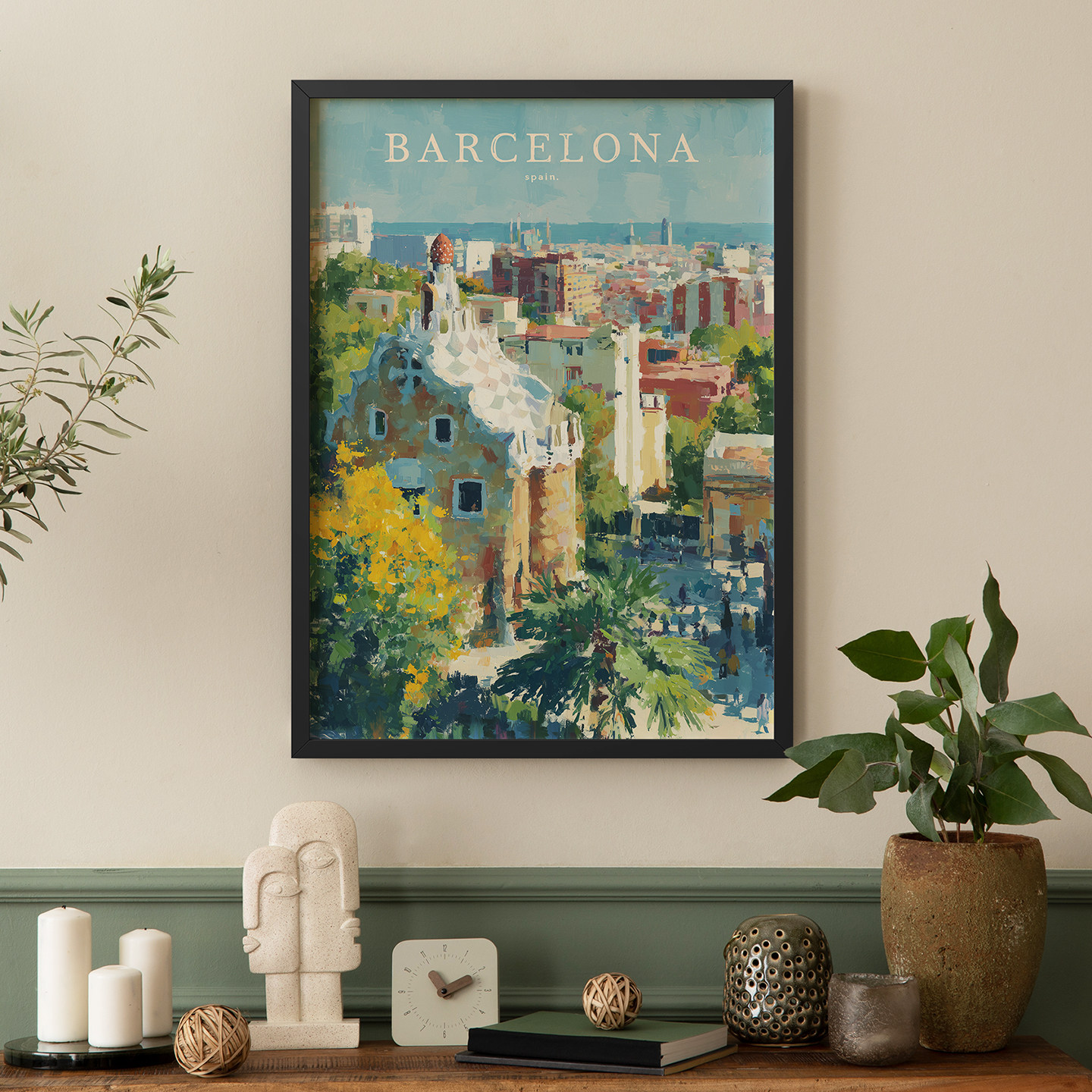 巴塞罗那客厅卧室沙发玄关墙壁风景城市装饰画挂画框油画壁画插画