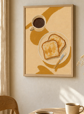 一杯咖啡吐司沙发背景墙挂画电表箱客厅装饰画配电箱遮挡装饰餐厅