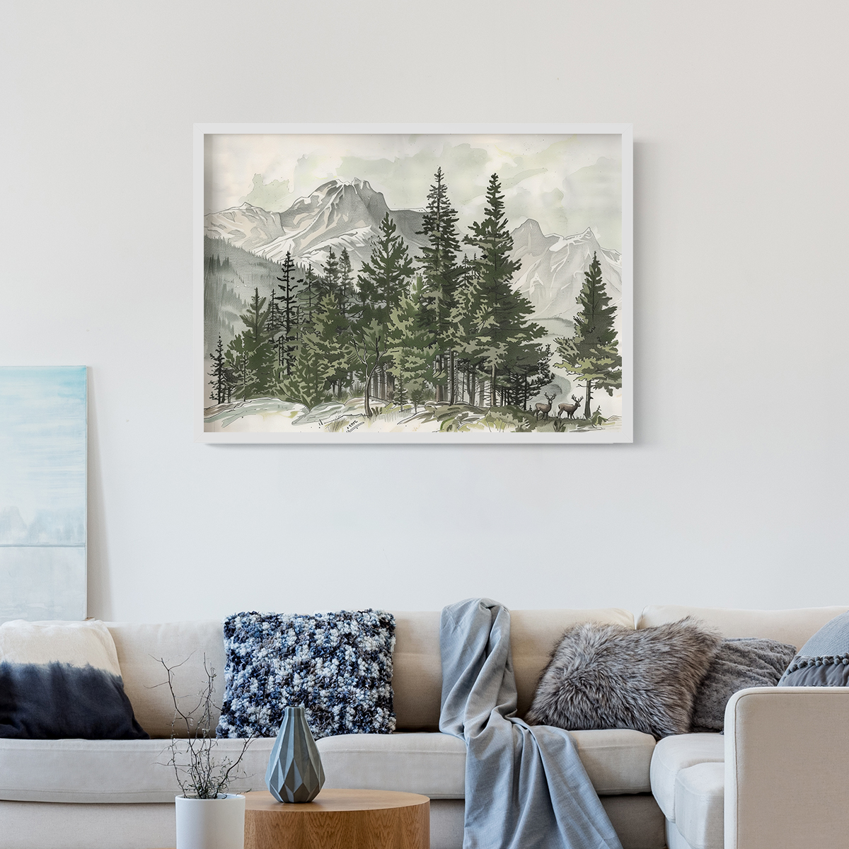 羚羊山谷客厅鹿卧室沙发动物风景自然装饰画挂画艺术框油画壁画图片