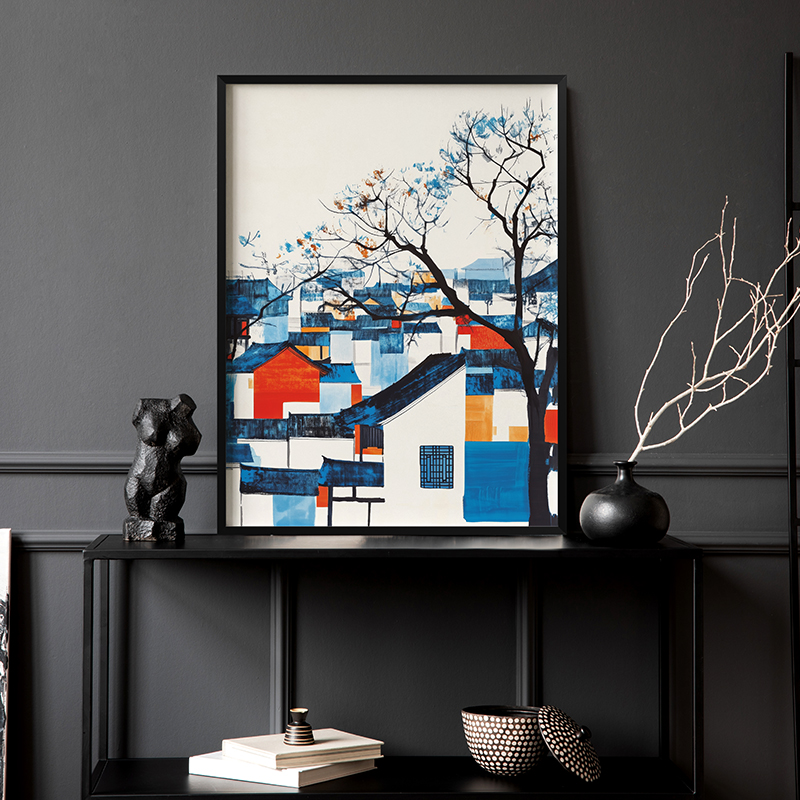 江南画影客厅卧室沙发酒店民宿风景建筑装饰画挂画艺术框油画壁画图片