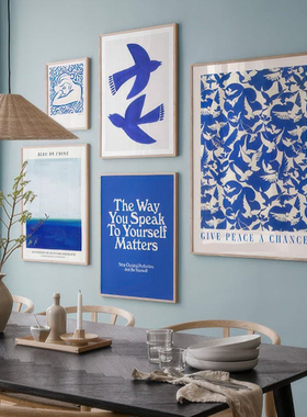 蓝色祈愿客厅卧室沙发玄关墙壁装饰画挂画艺术框油画壁画插画组合