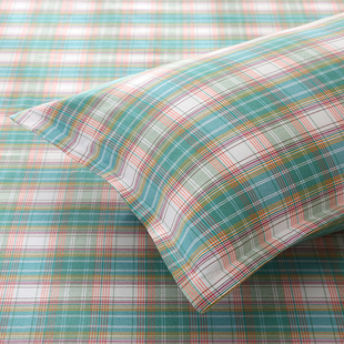 老粗布纯棉枕套单件100 棉麻枕套一对装简约冷感单人小格子枕套