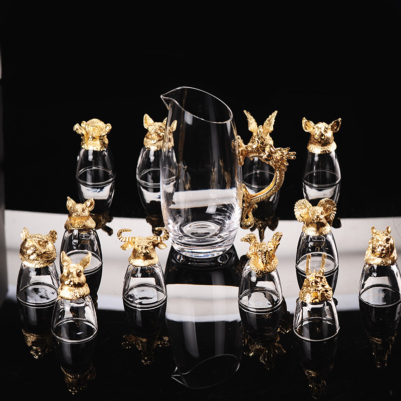 白酒杯小杯装创意十二生肖兽首纪念小号套装家用酒具水晶玻璃杯子