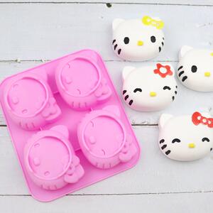 4连KT猫头硅胶蛋糕模卡通巧克力冷萃酸奶模DIY手工皂 烘焙模具