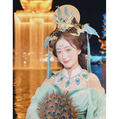 古风超仙气青霄翎汉服公主刺绣头饰发冠发钗发簪后压神女套装配饰