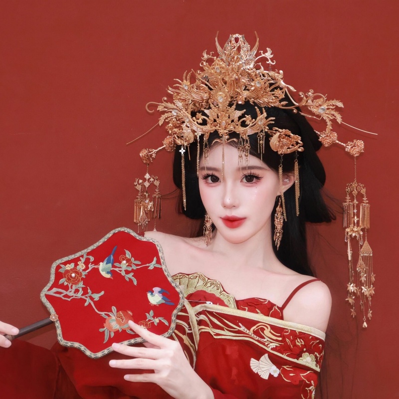 古风汉服合金电镀发饰发冠发簪发钗凤冠古装摄影流苏配饰宫廷套装