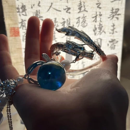 绾青斋游龙清影西施亦白姐姐原创设计配饰银色手镯飘带手饰套装