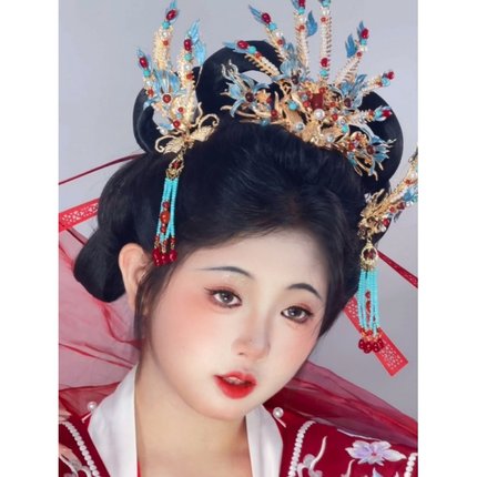 古装原创汉服仙侠夏日古风风景泰蓝发冠流苏婚嫁精品百搭发饰凤冠