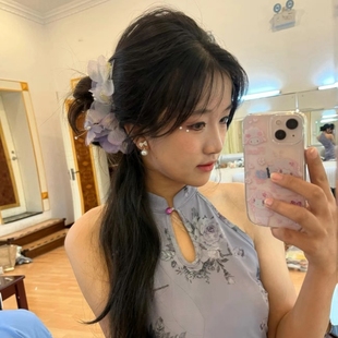 森系 仙美手工真丝烫花牡丹芍药汉服后压头饰 唐风大花朵紫色发夹