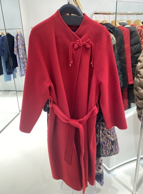 2024年马天奴商场同款新中式红色绵羊毛国风大衣MDA805DNX0正品
