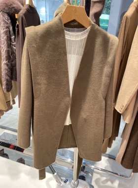 2025年马天奴商场同款羊毛山羊绒系带直角肩气质短大衣MHAU24DNHP