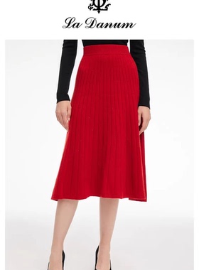 2023年阿丹娜商场同款红色绵羊毛闪葱针织半身裙LRA502SWA0