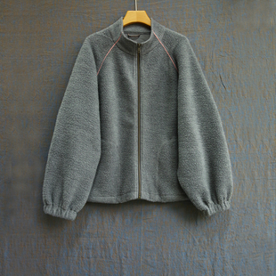 外套2202 云芝元 拉链立领保暖开衫 灰色羊毛棉摇粒绒插肩袖 新冬款