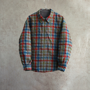 云芝元冬款进口毛麻棉格子翻领95白鹅绒双面穿衬衫羽绒服2601M