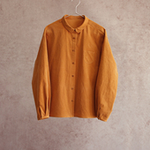 云芝元 2208 新冬款 进口浅橘色纯棉细灯芯绒彼得潘领休闲衬衫