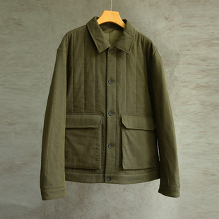 设计师秋冬款 棉服1207 灰绿纯棉翻领工装 保暖男款 兜短款 云芝元