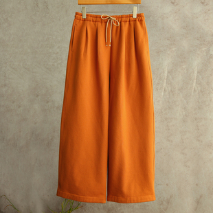2301 橘色牦牛绒抓绒针织全松紧腰阔腿直筒卫裤 新冬款 云芝元