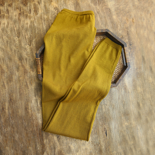 云芝元 德国扬子精纺姜黄色纯羊毛横机针织全松紧腰打底裤2758-M