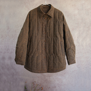 羽绒服0103B 丝棉香云纱薯莨染翻领衬衣落肩保暖衬衫 云芝元 新冬款